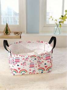 1pc Cartoon Pony Print Open Storage Box, Multifunctional Storage Basket With Handle, Holiday Gift, Mother's/Father's Day Gift, Baby Supplies Storage, Diaper Storage, Daily Organizer For Living Room, Bathroom, Kitchen, Foldable Clothes Storage, Cute & Lightweight, Suitable For Home, Kids, Nursery