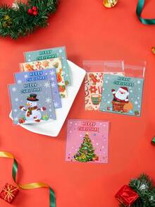 100 piezas Bolsas de caramelos navideños con autoadhesivo, bolsas de plástico transparente con diseño de Papá Noel, muñeco de nieve, reno y árbol de Navidad, para decoración navideña, envoltura de regalos, fiestas navideñas, decoración del hogar, decoración festiva, Feliz Navidad, regalo de Navidad