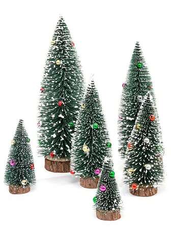 5 件迷你圣诞树装饰，带珍珠装饰，DIY 节日派对装饰