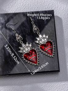 1 件复古迷人哥特式街头心形皇冠吊坠耳环，复古多魅力哥特式心形骷髅吊坠，粗链项链，耳环套装，红心，黑色万圣节珠宝礼物，情人节，妈妈，母亲节，礼物 - 霧面金 - 查看 13