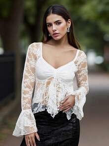 Women's White Bow Shirt - trắng - Xem 5