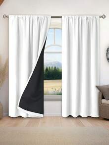 1 件遮光隔热窗帘 - 99% 抗紫外线涤纶，杆袋悬挂，不可漂白平纹编织，卧室艺术主题，涂层遮光隔热，降噪 - 非常适合卧室、农舍和学校深度睡眠，110gsm - 白色 - 查看 4