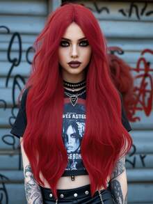 clouder Red Extra Long Curly Wig 30 Inch Cosplay Wig Halloween Christmas Wig Elegant Soft Matte Hair Loose Curls Casual Going Out Street Punk Wig Rock Wig Fluffy Natural Cool Girl Synthetic Heat Resistant Fiber Wig Suitable For Women Daily Party Wig Music Festival Wig Avant-Garde College Style Wig Modern Fashion Gothic Wig - 紅色 - 查看 2