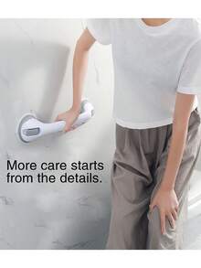 1 عبوة مقبض حمام بشفاط أبيض بطول 16 بوصة - قبضة دش مضاد للانزلاق، بدون تركيب ثقب، مساعدة حمام مضاد للسقوط للمسنين، حوض الاستحمام والمرحاض (سعة 300 رطل)