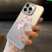 Fan And Flower  16 Pro Max 15 14 13 12 X XR XS XSMAX 8 7 Plus Phone Case, Silver Shell Protective Cover, Designer Style Cartoon Pattern Phone Accessories, Small Tool Shell, Fan Art Creative Design, Injection Molded Lightweight Protective Cover,  Exclusive Fashion  User Essential - Mix Color 2 - View 2