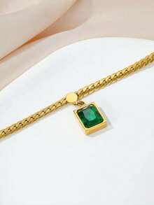 1 buc colier cu pandantiv din oțel inoxidabil cu smarald, pandantiv vintage cu zirconiu cubic cu smarald pe colier cubanez, colier elegant și versatil potrivit pentru fete și femei