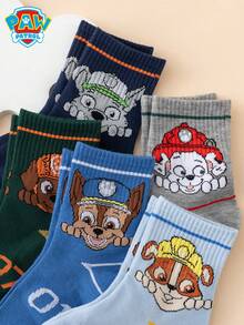 5 Pairs Cute Cartoon Paw Patrol Series Socks, Colorful Jacquard Patterns Including Achilles, Rubble, Numbers, Stripes, Comfortable Breathable Durable Socks, Suitable For Daily Wear, High-Quality Material, Non-Sweaty