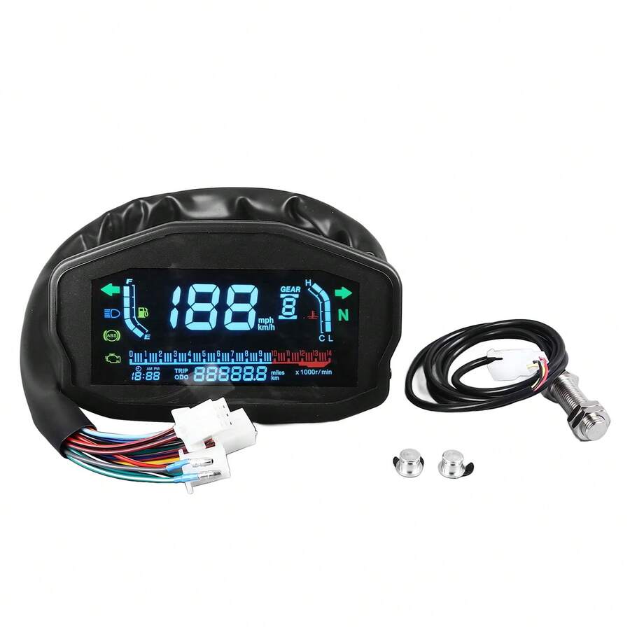 Motorcycle Instrument Cluster Speedometer Tachometer LCD Digital Display Water Temperature Oil Level Meter - Negro - Ver 1