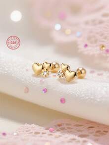 1 对 925 纯银防过敏双心耳钉，镶嵌闪亮方晶锆石，螺旋耳背，佩戴牢固，精致可爱，礼盒包装，适合日常佩戴或节日，适合送给女孩、朋友、返校、圣诞节的礼物 - 均碼 - 查看 1