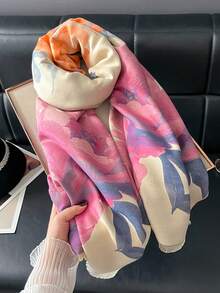 1 buc. Eșarfă jacquard elegantă cu model floral și fluturi, șal cald potrivit pentru camere cu aer condiționat, accesoriu de modă pentru toamnă/iarnă - Multicolor - Vizualizare 2