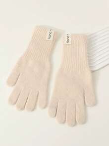 1 双女士保暖触屏露指手套，纯色针织加厚长袖口手套，适合秋冬季