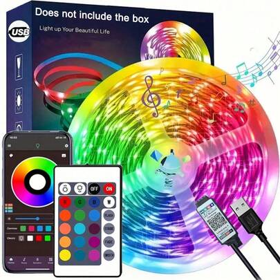 1pc LED Strip Light, Smart APP Control Music Sync Color Changing Lights, Dimmable RGB Lights For Room, TV Backlight, Kitchen, Bar, Gaming, Christmas, Party Decoration