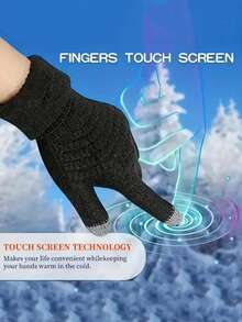 1 Pair Unisex Winter Warm Touchscreen Gloves, Thickened Anti-Slip Knitted Gloves For Cycling Driving, Outdoor Sports, Suitable For Men And Women - Multicolor - View 2