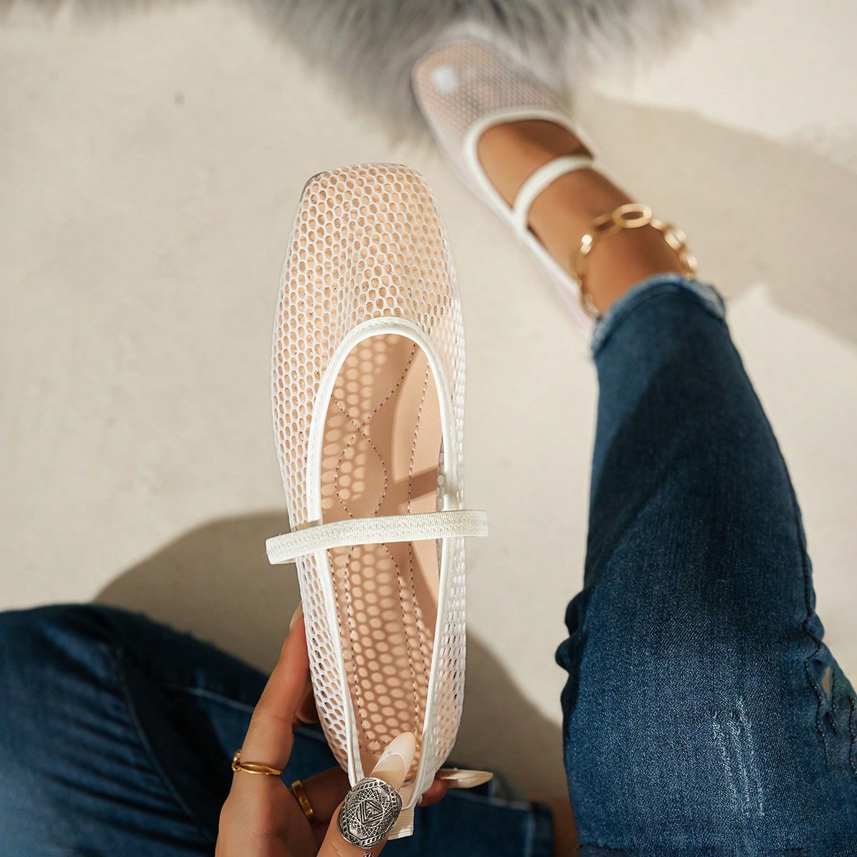 Zapatos planos de mujer de moda para otoño/invierno, zapatos planos de malla de unicolor transpirables sin cordones, Mary Jane, zapatos de ballet, za