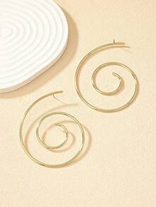 1 Set Of 2 Elegant Geometric Metal Earrings - Yellow Gold - View 3
