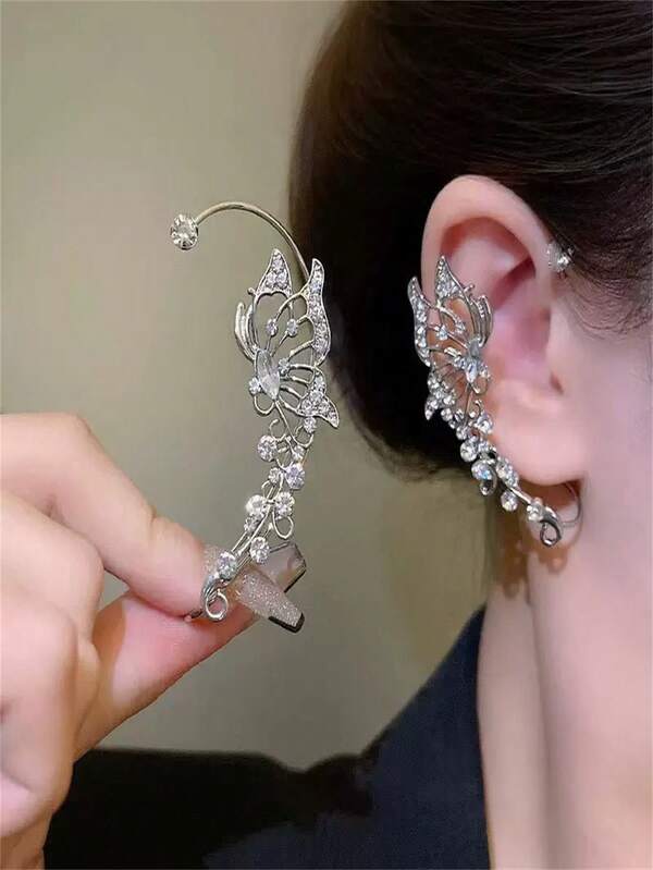 1 pièce Boucle d'oreille clip papillon, boucle d'oreille en forme d'aile de fée brillante, boucle d'oreille en cuivre sans perçage, convient comme accessoire de fête, épingles d'oreille hypoallergéniques