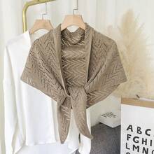 1 khăn choàng sọc màu trơn, khăn choàng ấm áp đa năng, áo choàng tam giác có xẻ tà, khăn choàng cỡ lớn - Nhiều màu - Xem 4