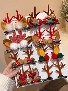 2个圣诞鹿角发夹，侧刘海发夹，森林仙子鹿发饰，发卡，发夹 - 彩色 - 查看 1