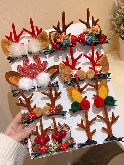 2个圣诞鹿角发夹，侧刘海发夹，森林仙子鹿发饰，发卡，发夹