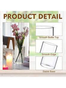 24 件透明圆柱花瓶套装，用于中心装饰的玻璃花瓶，现代浮动烛台，用于婚礼餐桌装饰的飓风烛台 - 無色 - 查看 7