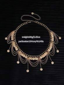 1 Piece Of Metal Retro Coin Waist Chain For Women, Adjustable Dress Waist Seal, Heart-Shaped Butterfly Flower Tassel Belt.