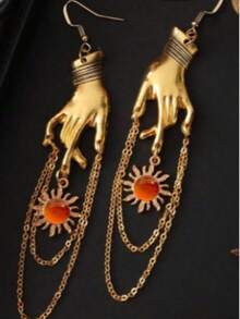 2 piezas Pendientes de clutch con estrella y borla de aleación vintage de moda para mujeres, adecuados para uso diario, fiesta, Halloween