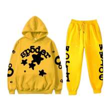 Casual Sports Hoodie Set - Star And Letter Art Print, Loose Fit, Combination For Daily Streetwear And Sports Outfits - 黃色 - 查看 1