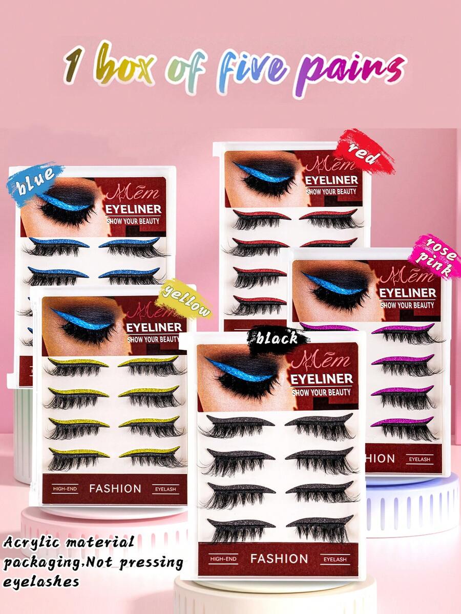 Set combo di ombretti e ciglie finte, include eyeliner glitterato adesivo e ciglie finte, impermeabile, senza colla necessaria, adatto per trucco da festa e palcoscenico, ideale per principianti