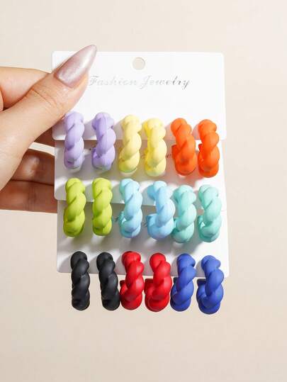 Set de 3-9 pares de aretes de moda exagerados de estilo geométrico vintage Y2K de acrílico, adecuados para mujeres, Día de la Madre, San Valentín, Navidad, Año Nuevo, uso diario