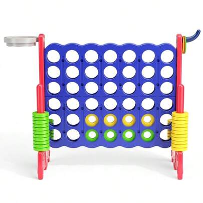 Giant 3-In-1 Game Set – 4 In A Row (Connect 4) With Basketball Hoop, 42 Giant Red/Blue Rings For Indoor/Outdoor Family & Kids Entertainment