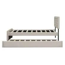 Upholstered Bed, 140x200cm, Bed With Slatted Base (Without Mattress), Bed With Storage Container, Velvet, Minimalist, - Beige + Velvet + 90cm*200cm - View 10