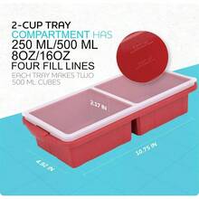 Silicone Freezer Tray With Lid - Soup Freezer Container Molds - 2 - Cup Large Cube Tray - Makes 4 500ml Portions Cubes, Freezing Soup, Stews, Sauces. OvenDishwasher - Safe2 - Pack - 2杯,紅色 - 查看 5