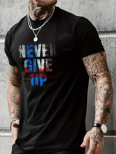 男士常规款短袖字母图案 T 恤，休闲户外装，适合夏季、高尔夫、钓鱼、篮球、露营、健身、运动、跑步、户外活动、度假