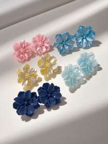 1 Pair Fashionable Elegant Flower & Pearl White Earrings, Suitable For Daily Wear, Travel And Vacation - Pink - View 3