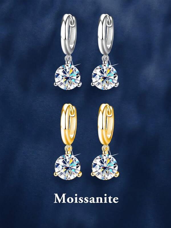 Um Par de Brincos de Gota de Moissanite Graciosa de 1 Quilate para Mulheres Casamento 925 Prata Esterlina Formas de Coração Jóias para Menina Uso Diário Festa de Noivado Aniversário Dia de Ação de Graças Natal Presente de Todas as Estações