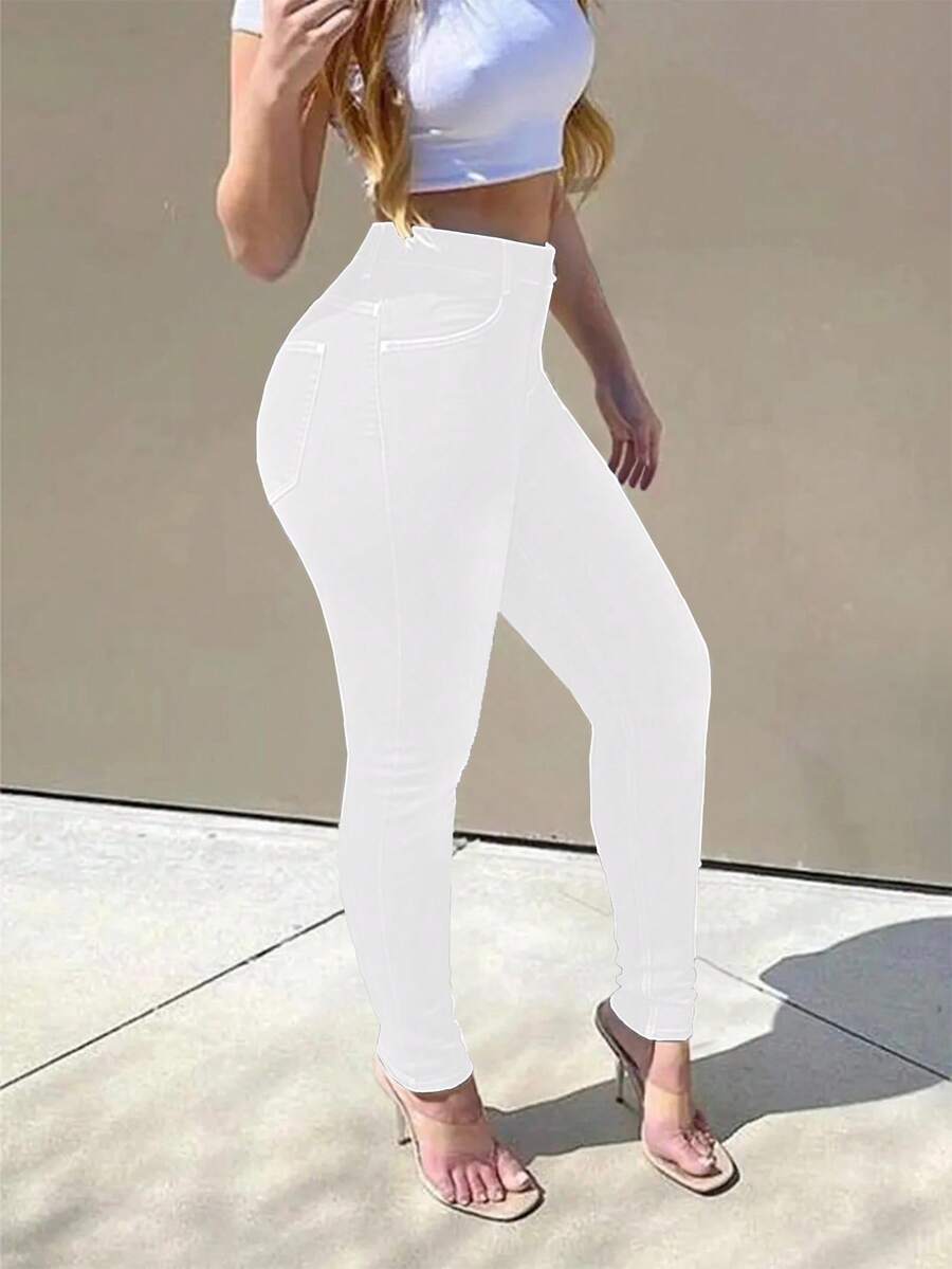 Women's Mid-Rise Stretch Skinny Jeans | Curvy-Fit Butt-Lifting High-Stretch Denim Pants - 白色 - 查看 1