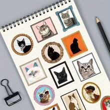 50 Cute Cat Stickers - Floral And Eyeglass Patterns, Pastel Tones - Matte Texture, No Residue - Suitable For Laptops, Water Bottles, Scrapbooks - The Perfect Gift For Cat Lovers And Stationery Collectors, Cat-Themed Design, Reusable Adhesive Stickers - 1 - 查看 4