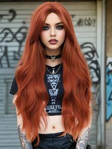 clouder Orange Brown Extra Long Curly Wig 30 Inch Cosplay Wig Halloween Christmas Wig Elegant Soft Matte Hair Loose Curls Casual Outing Street Punk Wig Rock Wig Fluffy Natural Cool Girl Synthetic Heat-Resistant Fiber Wig Suitable For Women Daily Party Wig Music Festival Wig Avant-Garde College Style Wig Modern Fashion Gothic Wig - 橘色 - 查看 6