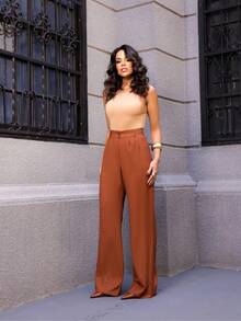 Women's Casual Elegant Tailored Pantaloons - 鏽棕色 - 查看 1