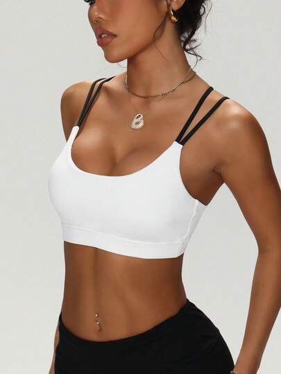 Round Neck Criss Cross Removable Padded able Knit Sports BH view 3
