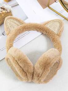 1pc Children's Warm Cute Cat Ear & Heart Shaped Ear Muffs, Autumn/Winter