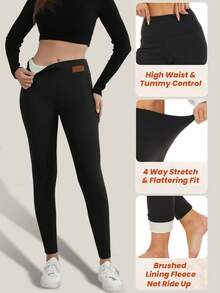 4pc Women Winter SportLeggings High Waist Thick Wool Pants Warm Velvet Thick Thermal Pants Fleece Legging - 4件(黑+灰+紅+藍) - 查看 3