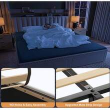 EnHomee Queen/King Bed Frame With 2-Tier Storage Headboard & 2 Storage Drawers, Upholstered Platform Bed Frame , Sturdy Wooden Slats Support, Noise-Free, No Box Spring Needed, Beige - 米色 - 查看 6