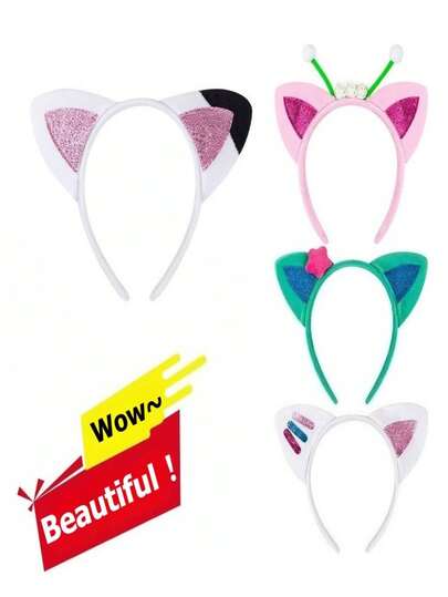 1/4 件装猫耳头箍昆虫触角头箍装饰 - 白色天鹅绒可调节女士头箍触角头箍发型装饰，男女通用成人尺寸 - 非常适合圣诞节服装、主题派对、嘉年华和化装舞会、生日派对、表演活动等场合的服装配饰