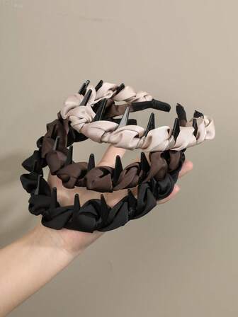 1 件简约波浪水钻缎面头带，蓬松皇冠丰盈发箍，防滑齿，温柔优雅的氛围，适合日常佩戴和洗涤，女士发饰，发带，女士发带，居家美容女士配饰礼品