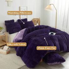 Plush Shaggy Duvet Cover Set, Ultra Soft Fluffy Bedding Sets 3 Pieces (1 Fuzzy Comforter Cover + 2 Pillow Cases), Zipper Close (, Pink), Luxury Bedding - Purple - View 2