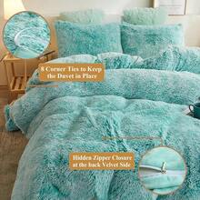 Plush Shaggy Duvet Cover Set, Ultra Soft Fluffy Bedding Sets 3 Pieces (1 Fuzzy Comforter Cover + 2 Pillow Cases), Zipper Close (, Pink), Luxury Bedding - 漸層水綠色 - 查看 6