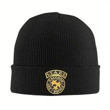 2025 NEW Residents Game Evils Stars Logo RPD Badge Knitted Hat Women Men Beanies Autumn Winter Acrylic Raccoon Dep  Warm Melon Cap - màu đen - Xem 1