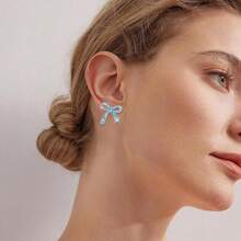 Bow Earrings For Women  Sparkly Rhinestone Chain Tassel Earrings Cute Ribbon Stud Earring Daily Party Jewerly Gifts Christmas Stocking Stuffers - A6: anting-anting pita biru - View 2