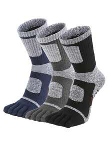 3双装男士加厚毛圈缓冲五指袜，保暖隔热五指袜，运动徒步袜，纯棉中筒袜，吸湿排汗，防滑，耐穿，及踝袜 - 彩色 - 查看 15